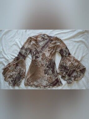 Vintage Rave Y2K Whimsigoth Tiered Bell Sleeve Top